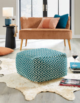 Tampa Furniture Outlet Lutz - Ashley Furniture - Brynnsen Pouf - Pouf / Teal/Ivory - A1001055